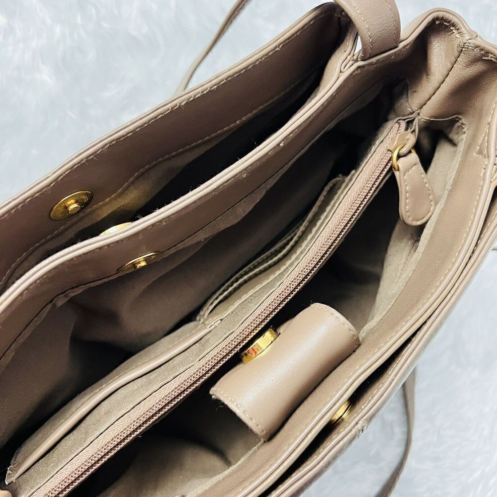 RARE Etienne Aigner Shoulder Bag Soft Cowhide Leather Taupe Tan Gold Y2K Vintage - Picture 9 of 15